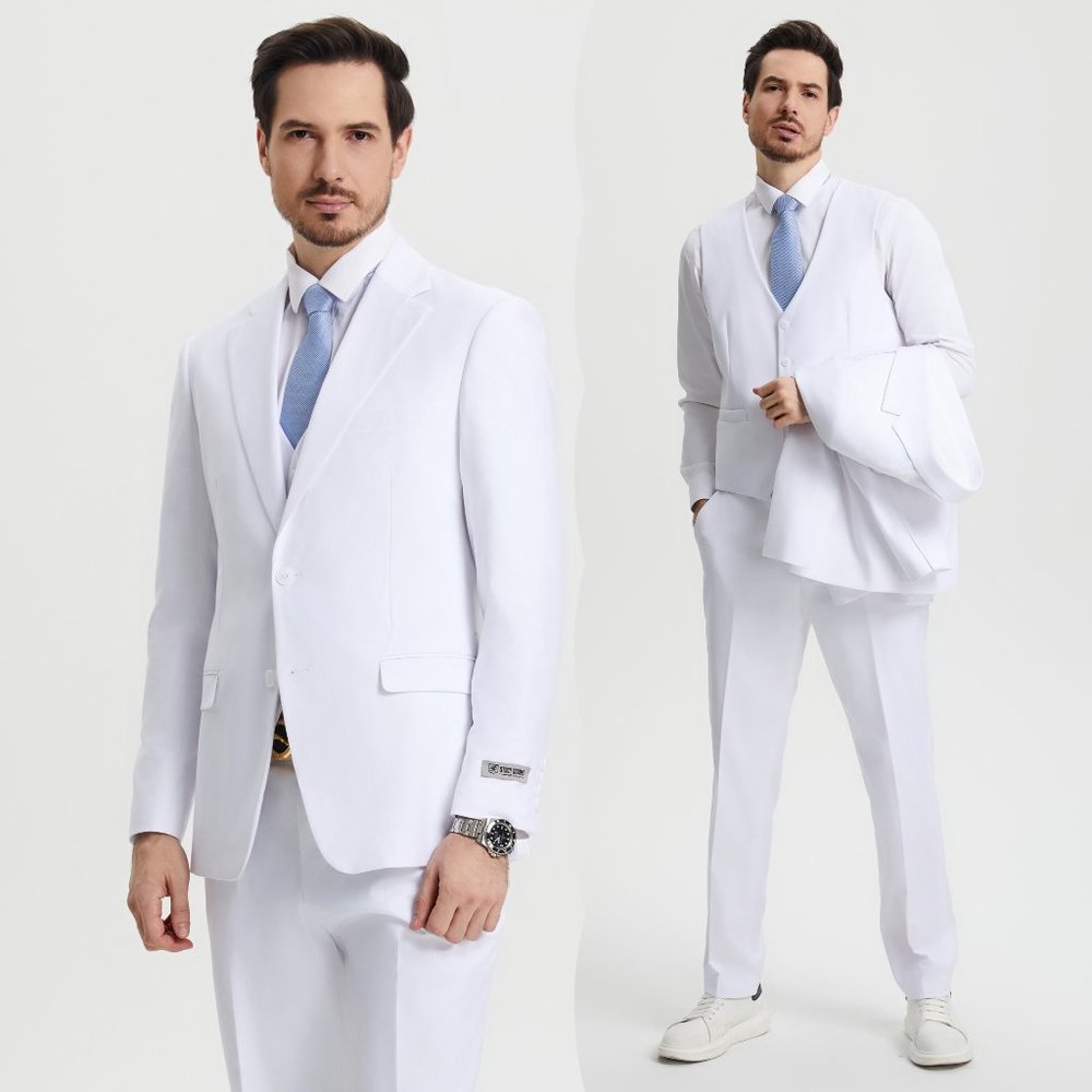 Stacy Adams Solid 3pc Men's Suit, White